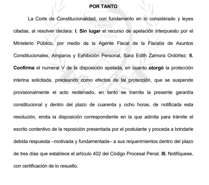 Según lo confirmado por la sala, Orellana deberá tomar una decisión dentro de las próximas 48 horas una vez sea notificado oficialmente por la CC.