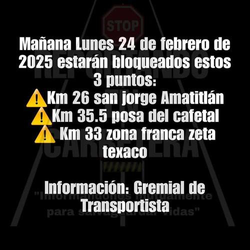 Los cierres más importantes se registran en los siguientes puntos de la CA-9 Pacífico: