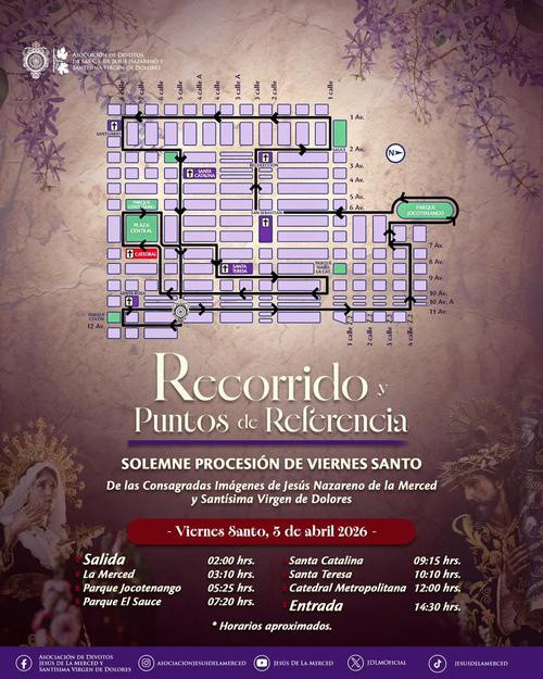 Jesús Nazareno de La Merced: inicia a las 02:00 horas y retorna a las 14:30 horas.