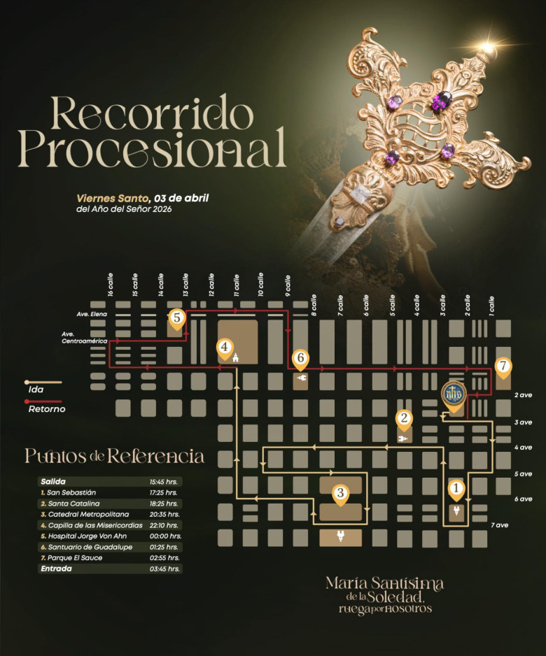 Señor Sepultado de La Recolección: inicia a las 15:30 horas y retorna a las 03:30 horas del Sábado de Gloria.