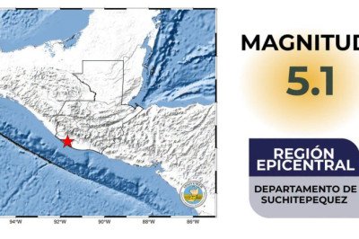 Sismo de magnitud 5.1 sacude Guatemala con epicentro en Suchitepéquez